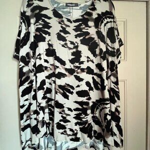 Alembika Swing Tunic short sleeve top, black/white, size M